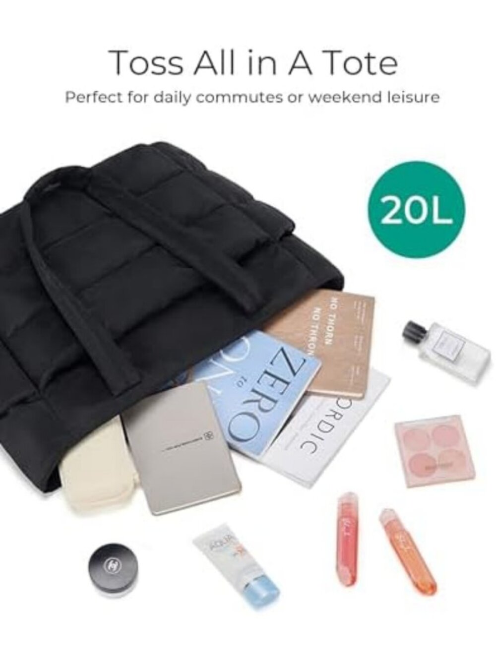Lightweight Puffy Tote Bag for Women, Stylish Work Handbag, Versatile & Spacious - Picture 6 of 6
